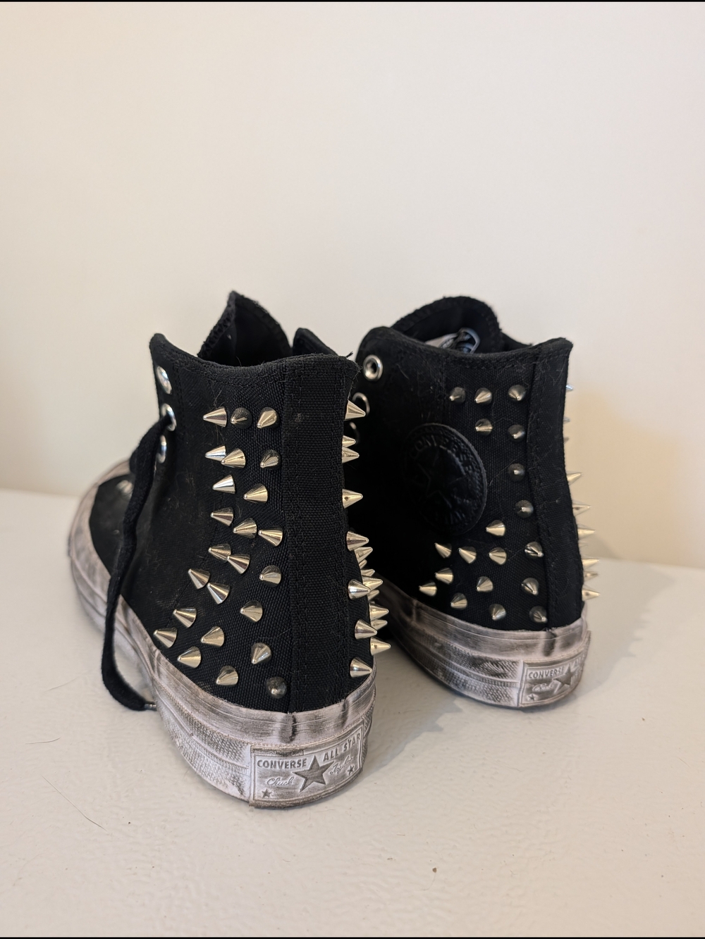 Converse Black High-Top Canvas Sneakers with Silver Spike Studs - Picture 2 of 4